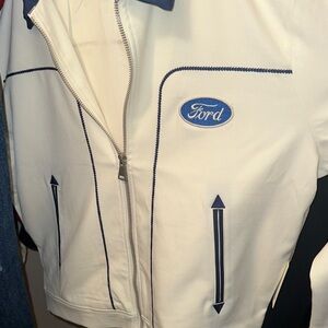Ford Men's White and Navy Bomber Jacket